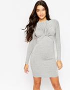 Asos Long Sleeve Knot Front Mini Dress - Black