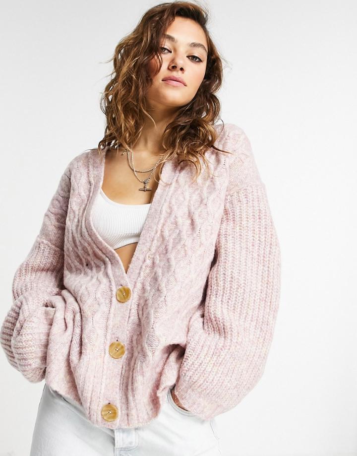 Free People Molly Cable Knit Cardigan In Pink-blues