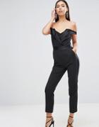 Asos Bardot Jumpsuit With Tuxedo Detail - Black