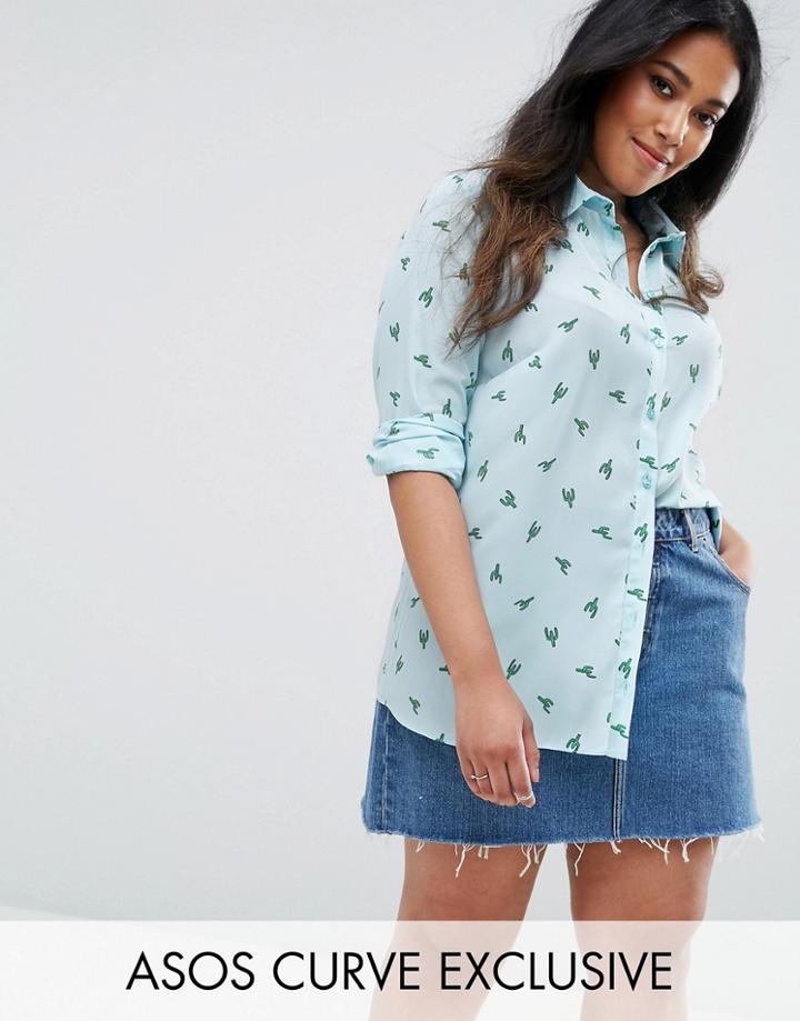 Asos Curve Blouse In Cactus Print - Multi