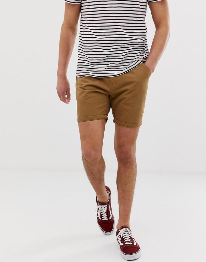 Brave Soul Slim Fit Chino Shorts In Tan - Tan