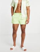 Asos Design Swim Shorts With Pin Tuck In Light Green Short Length