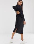 Asos Design Midi Open Back Hoodie Sweat Dress - Black