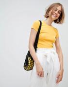 Monki Scoop Neck Ribbed T Shirt - Yellow