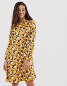 Vila Smudge Print Midi Dress-gold