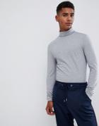 Asos Design Muscle Fit Long Sleeve T-shirt With Roll Neck In Gray - Gray