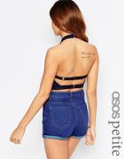 Asos Petite Halter Neck Bandage Crop Top With Open Strap Back - Navy