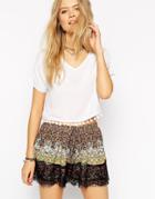 Asos Cropped V Neck T-shirt With Pom Pom Trim Hem - White