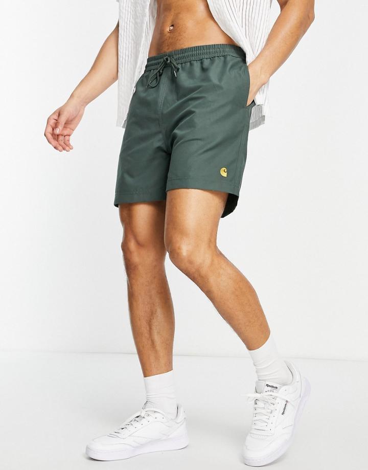 Carhartt Wip Chase Swim Shorts In Khaki-green
