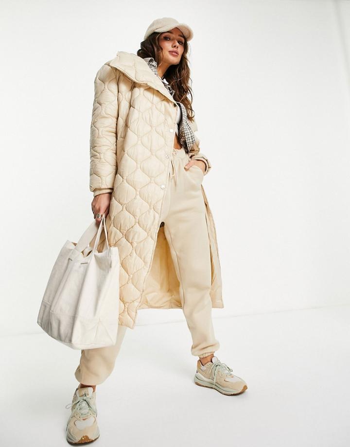 River Island Onion Quilt Padded Coat In Light Yellow