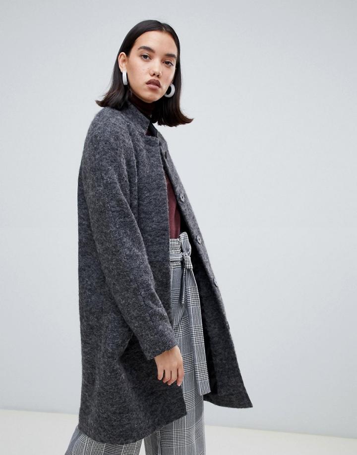 Selected Femme Wool Midi Length Coat-gray