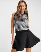 New Look Crew Neck Gingham Knitted Tank In Black Check