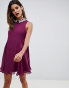 Asos Design Mini Swing Dress With Pearl Collar - Multi