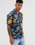 Asos Design Relaxed Fit Camo Shirt With Chest Pockets-green