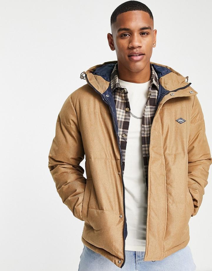 Jack & Jones Originals Puffer With Hood In Tan-brown