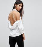 Asos Petite Halter Top With Drape Back - White