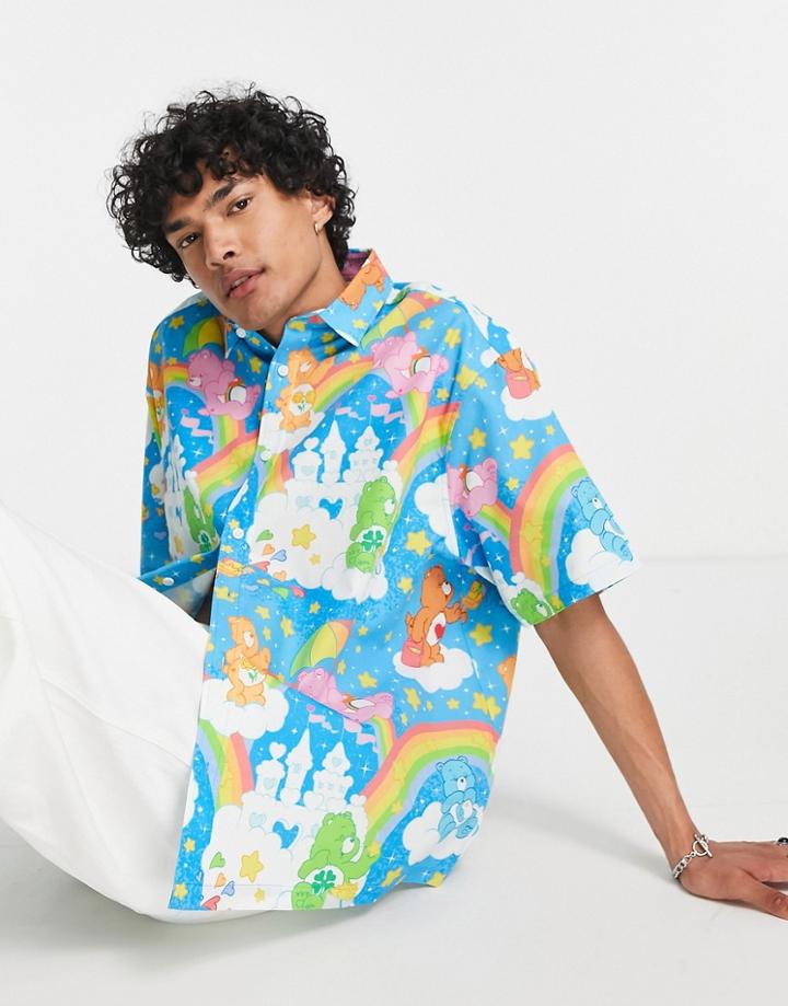 Asos Design Boxy Oversized Shirt In Care Bears Print-blue