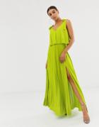 Asos Design Tie Shoulder Pleated Crop Top Maxi Dress - Green