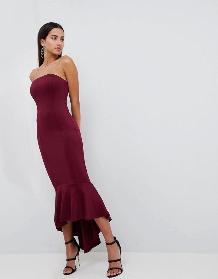Ax Paris Bandeau Midiaxi Dress With Peplum Hem-purple