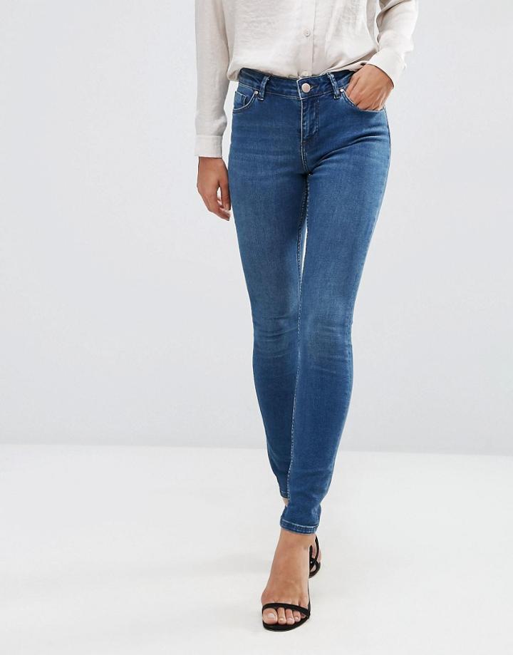 Asos Lisbon Mid Rise Skinny Jeans In Abbie Wash - Blue
