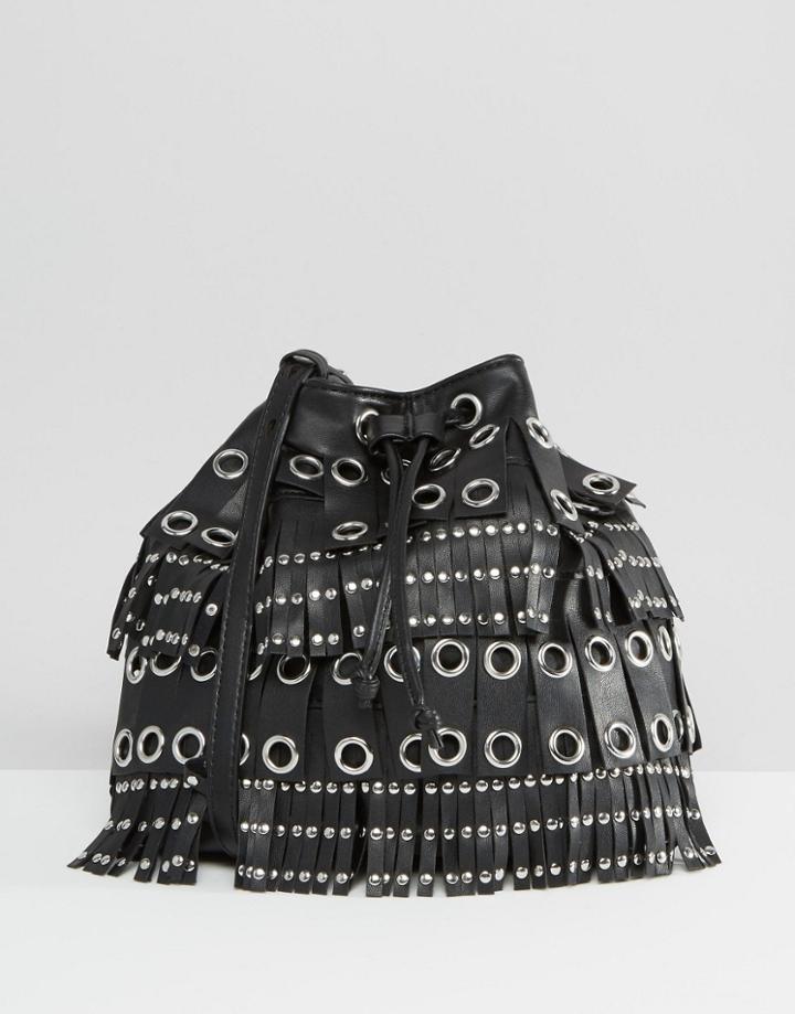 Mango Fringed Eyelet Duffle Bag - Black