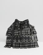 Mango Fringed Eyelet Duffle Bag - Black