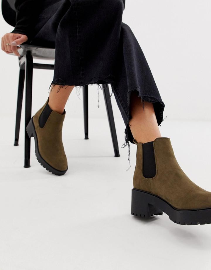 New Look Chunky Heeeled Chelsea Boot In Khaki - Green