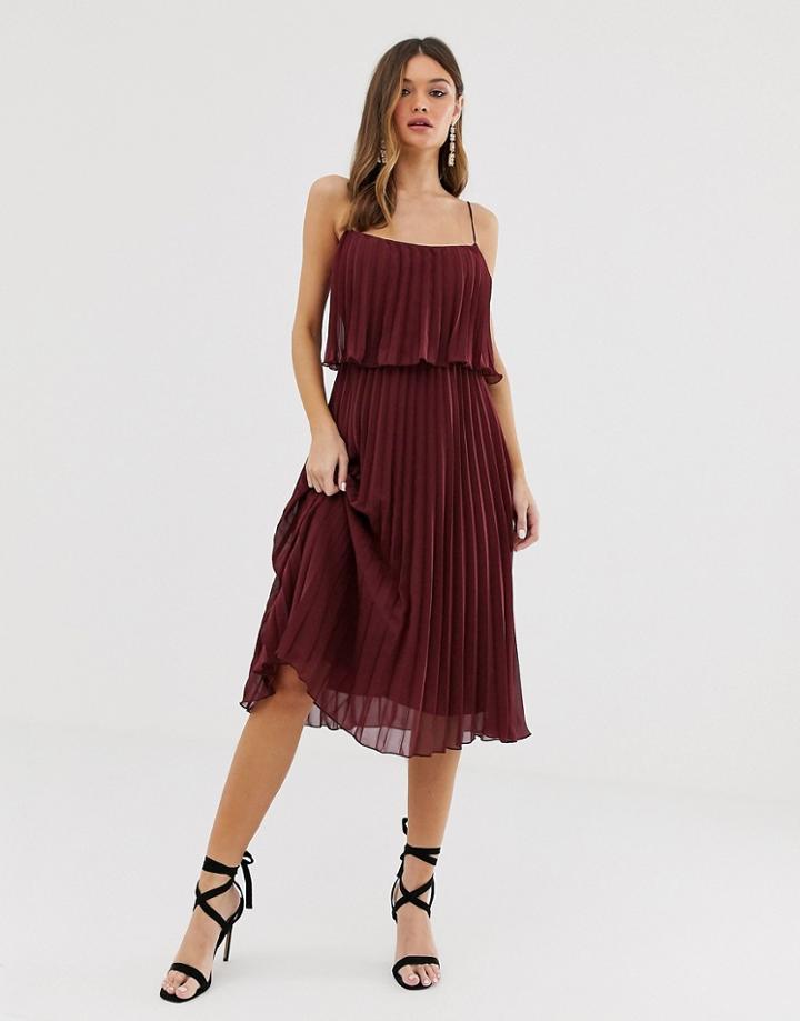 Asos Design Pleated Crop Top Midi Dress With Scoop Neck - Red