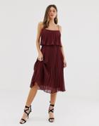 Asos Design Pleated Crop Top Midi Dress With Scoop Neck - Red
