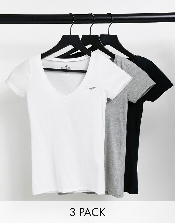 Hollister 3 Pack Logo Scoop Neck T Shirts In Multi