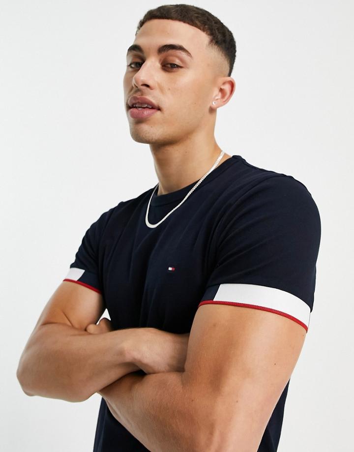 Tommy Hilfiger Jacquard Logo Cuff T-shirt In Navy