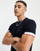 Tommy Hilfiger Jacquard Logo Cuff T-shirt In Navy