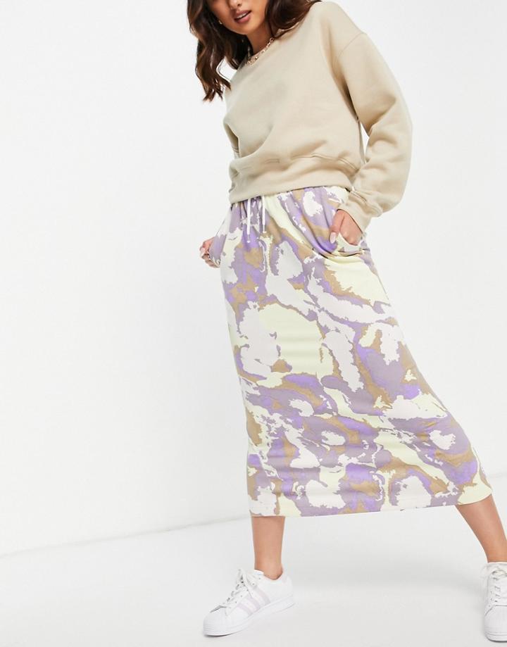 Monki Elba Organic Cotton Midi Skirt In Marble Print-multi