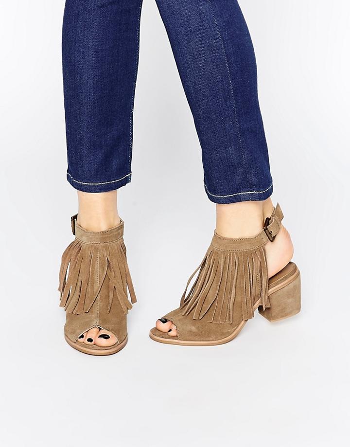 Asos Result Leather Fringe Ankle Boots - Sand
