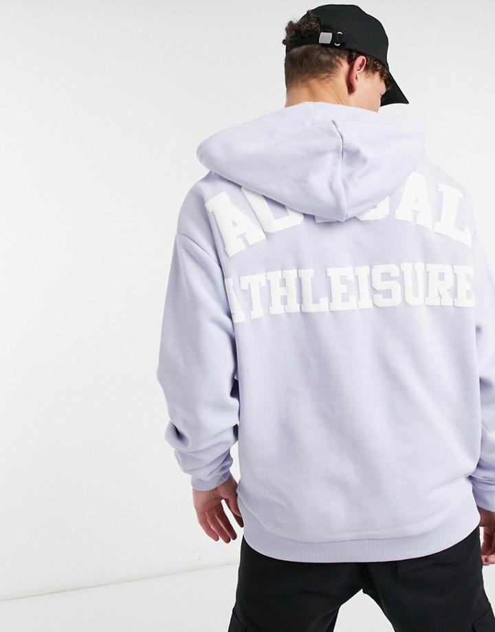 Asos Actual Oversized Hoodie With White Athleisure Logo Back Print In Light Blue-blues