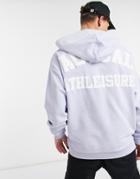 Asos Actual Oversized Hoodie With White Athleisure Logo Back Print In Light Blue-blues