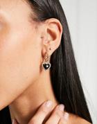 Pieces Gold Hoop Earrings With Black Crystal Heart In Gold