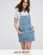 Asos Petite Denim Overall Dress In Midwash Blue - Blue