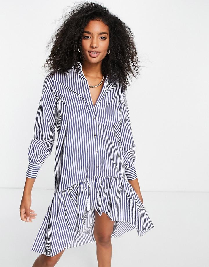 River Island Stripe Peplum Mini Shirt Dress In Blue-multi