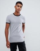 Asos Design Muscle Fit T-shirt With Contrast Ringer In Gray - Multi