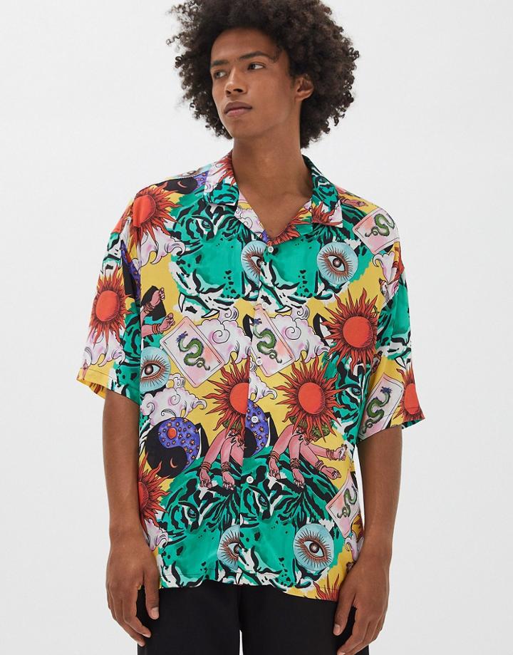 Pull & Bear Printed Shirt With Sun And Eyes-multi