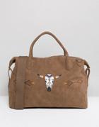 Asos Carryall In Faux Suede With Embroidery - Tan