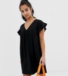 Asos Design Petite Mini Reversible Cotton Slub Smock Dress - Black