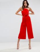 Asos Jumpsuit In Structured Fabric With Knot And Drape Detail - Red