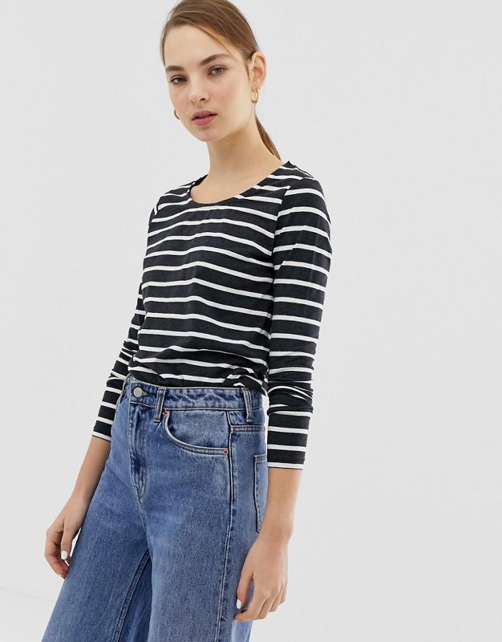 Ichi Stripe Long Sleeve Top - Cream