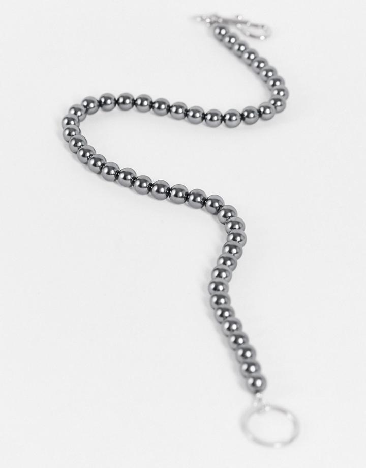 Asos Design Faux Pearl Jeans Chain In Black