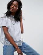 Asos Embroidered Lace Insert Top - Blue