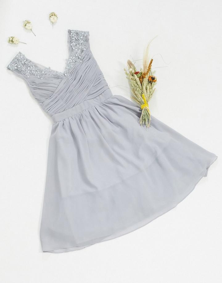 Little Mistress Bridesmaid Lace Detail Midi Dress In Gray-grey
