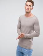 Asos Extreme Muscle Long Sleeve T-shirt With Boat Neck In Beige - Brown