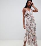 Asos Design Tall Pretty Light Floral Print Ruffle Maxi Dress-multi